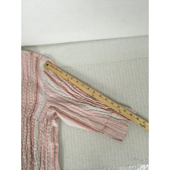 Dressbarn Womens Top Size 1X Pink White Green Striped Button Up Blouse V neck - Picture 10 of 14